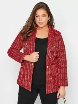 Image of Yours Boucle Blazer - Red, Size 14, Women