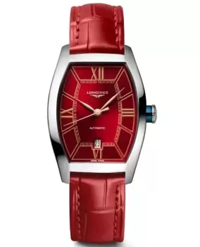 Image of Longines Evidenza Automatic Red Dial Leather Strap Womens Watch L2.142.4.09.2 L2.142.4.09.2