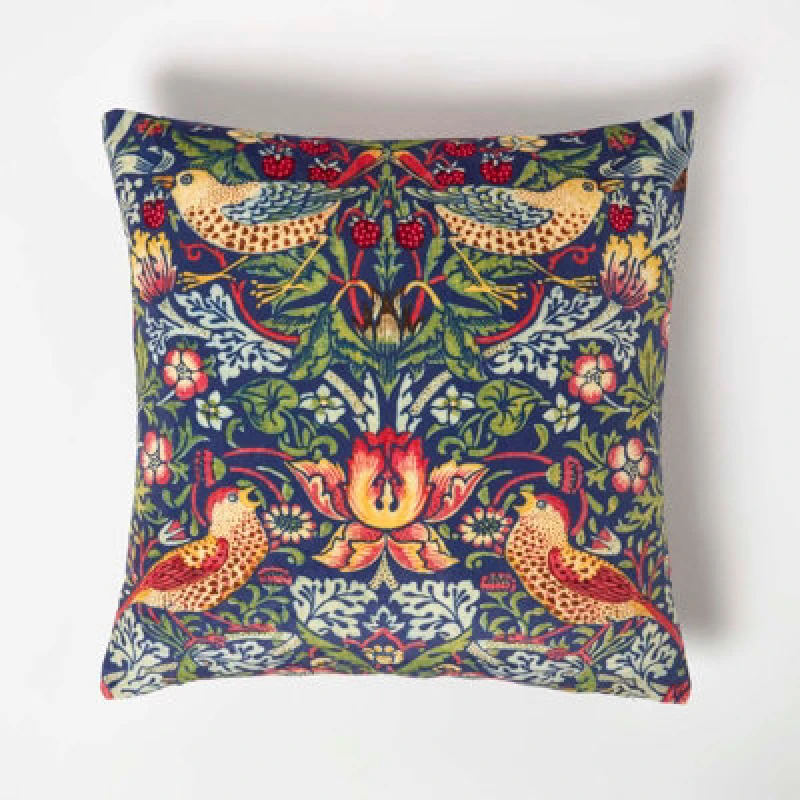 Image of Homescapes William Morris Strawberry Thief Velvet Cushion Red