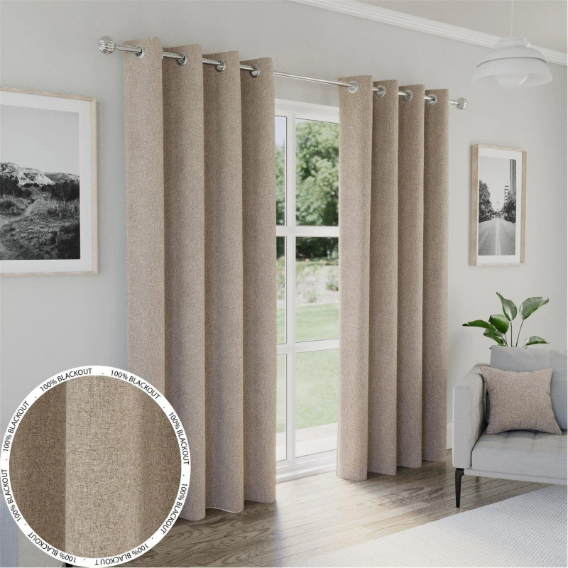 Image of Enhanced Living Austin 100% Blackout, Thermal Natural Curtains With Eyelet Header (Pair) - 90X72 Inch (229X183Cm)