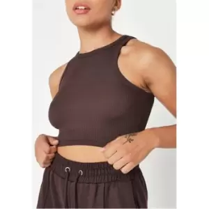 Image of Missguided Racer Neck Rib Crop Top - Brown