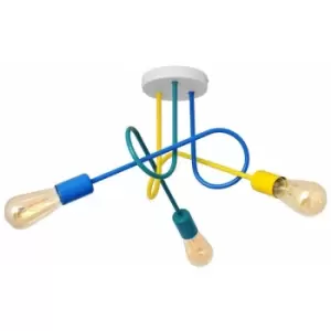 Image of Helam Oxford Multi Arm Semi Flush Ceiling Light White, Yellow, Turquoise, Blue 50cm
