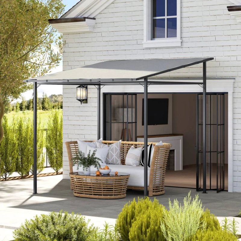 Image of OUTSUNNY 2.4 x 2.4 m Wall Mounted Pergola Gazebo, UPF30+, Light Grey Light Grey Unisex