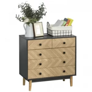 Image of HOMCOM 5-Drawer Chest Storage Cabinet Sideboards with Metal Handles Freestanding Dresser for Bedroom, Living Room