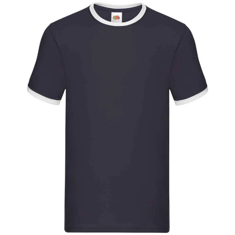 Image of Fruit Of The Loom Fruit of the Loom Men Ringer Contrast T-Shirt in Navy Size: Small Navy S Male 5063470810161