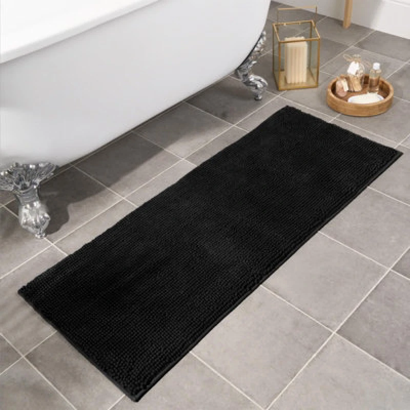 Image of OHS OHS Chenille Bath Mat Noodle Absorbent Non-Slip Soft Shower in Black One Size Unisex 5027434210749