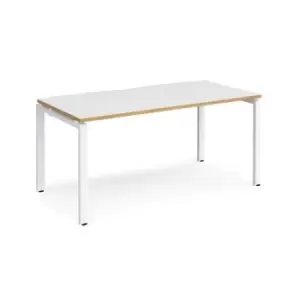 Image of Bench Desk Single Person Starter Rectangular Desk 1600mm White/Oak Tops With White Frames 800mm Depth Adapt