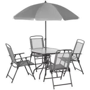 Image of Outsunny 6 Piece Patio Dining Set With Garden Umbrella 4 Folding Chairs - Grey
