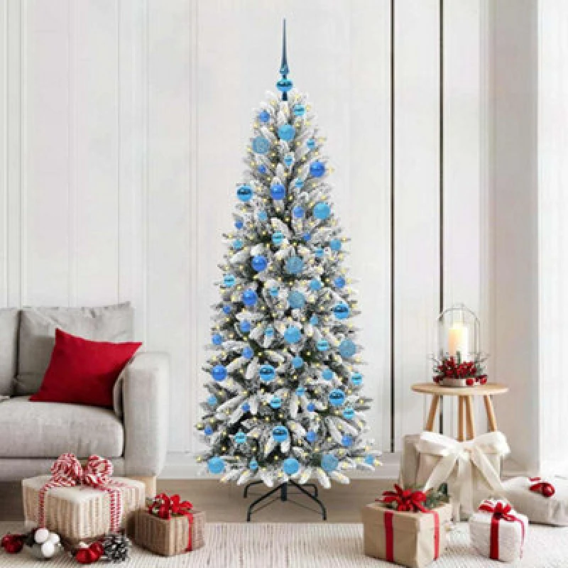Image of vidaXL Artificial Christmas Tree with 300 LEDs, Blue Balls White 73 x 73 x 180 cm, White 3396052
