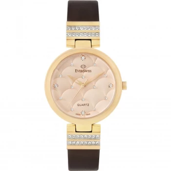 Image of EverSwiss Rose and Brown 'Crystal' Ladies Watch - 2808-llrr