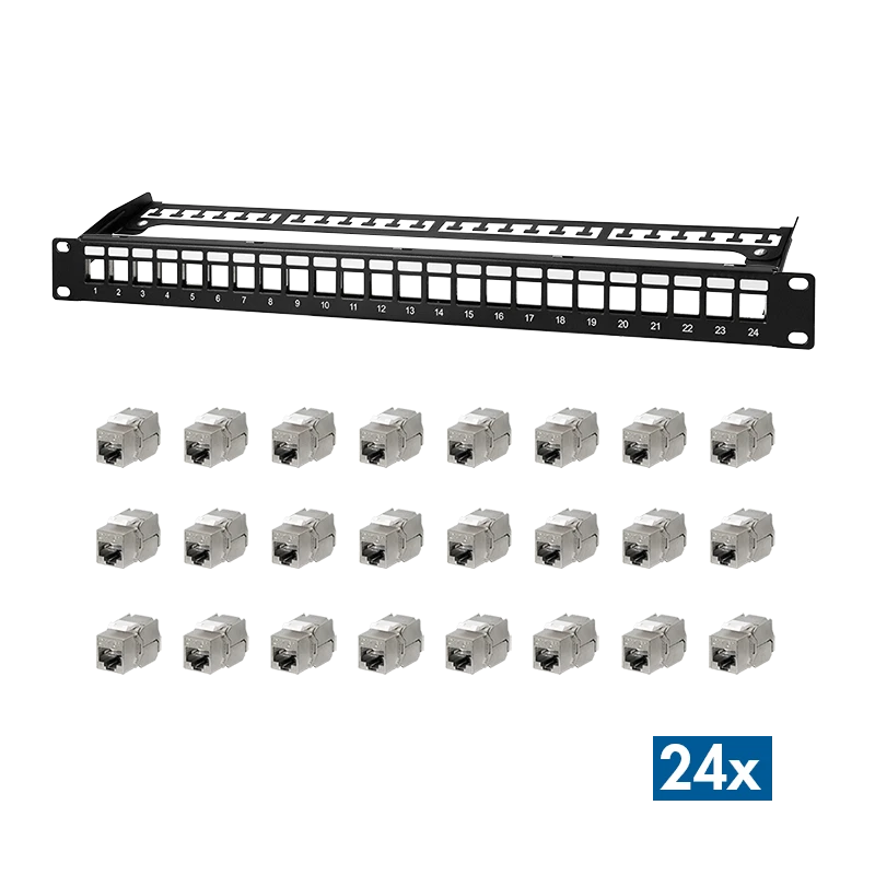 Image of LogiLink Modular 24-port Cat.6A keystone panel. 19"/1U. black. Pr