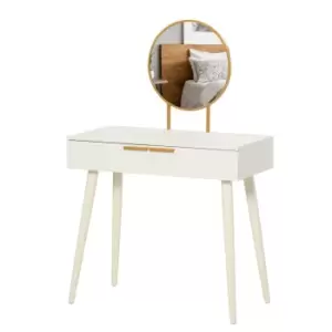 Image of Homcom Retro Style Dressing Table With 2 Drawers Round Mirror Hairpin Legs White Wood Grain