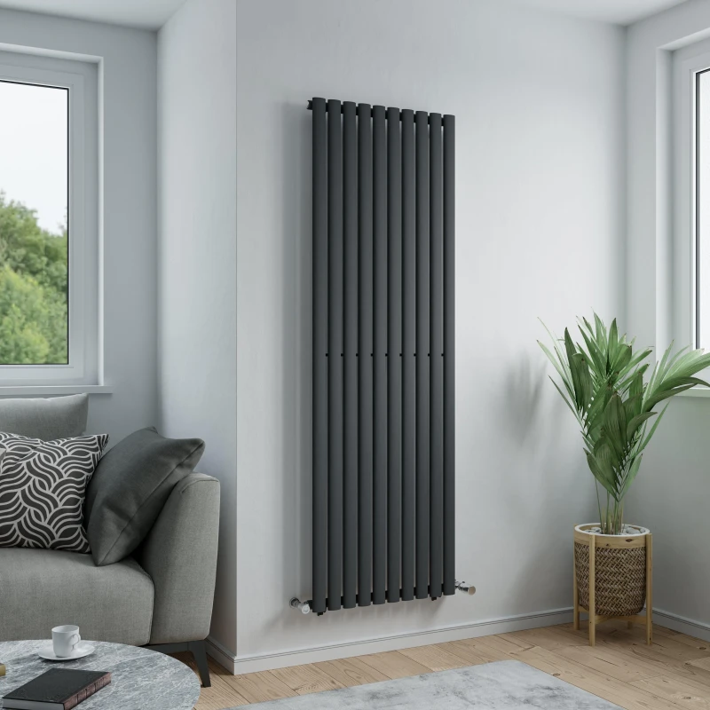 Image of Agadon Solo Designer Oval Tube Radiator in Dark Grey Size: 1800mm x 360mm Dark Grey Unisex 1800mm x 360mm
