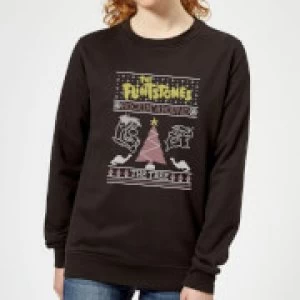 Image of Flintstones Rockin Around The Tree Womens Christmas Sweatshirt - Black - M
