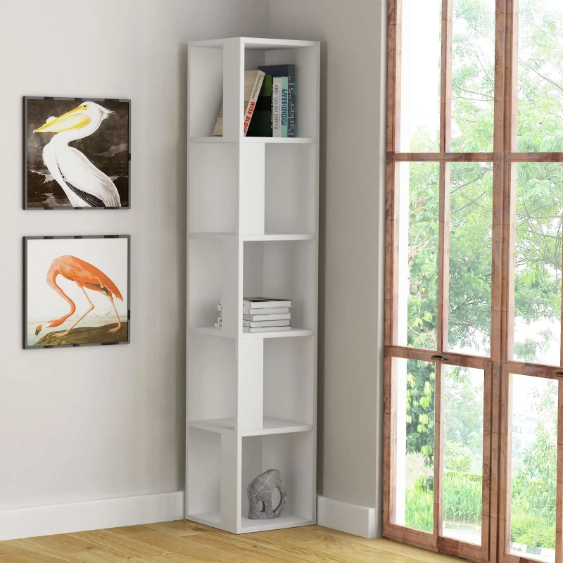 Image of DECORTIE Decortie - Piano Modern Corner Bookcase Display Unit White Tall 158.9cm - White M.KT.02.12531.2