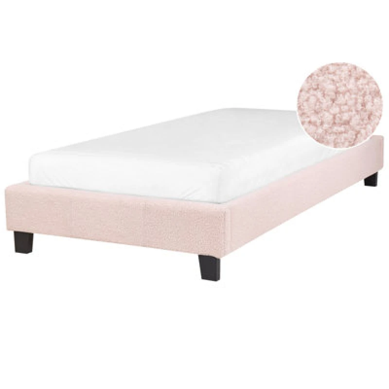 Image of Beliani Bed Without Headboard Boucle Roanne 90 X 200 Cm (Eu Single) Pastel Pink