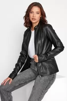 Image of Tall Collarless Faux Leather Jacket