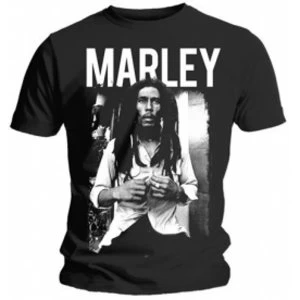 Image of Bob Marley Black & White Mens Black T Shirt: Medium