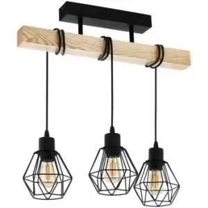 Image of Loops - Semi Flush Ceiling Light Black Steel Wiire Shade & Wood 3 x 60W E27 Bulb