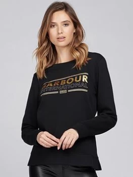 Image of Barbour International Picton Foil Logo Sweat - Black, Size 8, Women