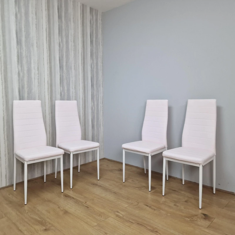 Image of KOSY KOALA Four White Faux Leather Padded Chairs With Tint Of Pink Light Pink