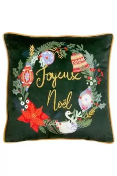Image of Deck The Halls Embroidered Printed Piped Velvet Cushion