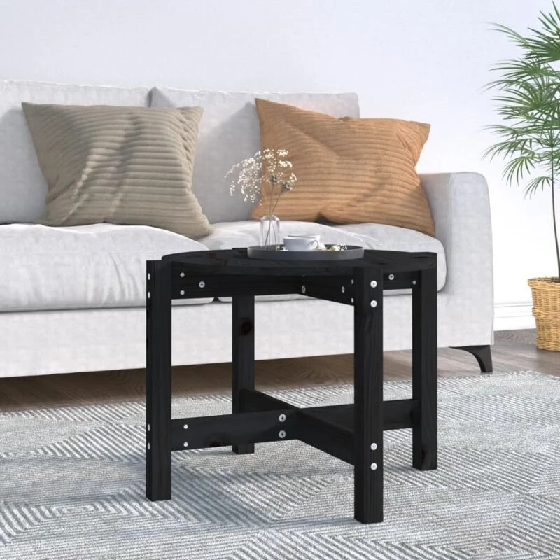 Image of Vidaxl Coffee Table Black Ø 62.5X45cm Solid Wood Pine, Black 822306