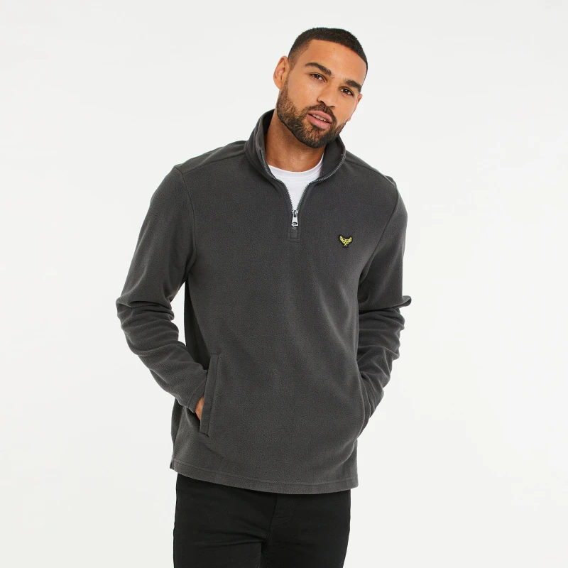 Image of Threadbare Quarter Zip Fleece Sweatshirt Charcoal