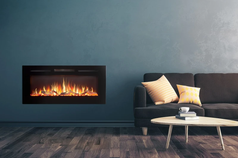 Image of Adam Fires & Fireplaces Orlando Inset / Wall Mounted Electric Fire, 42" in Black Unisex