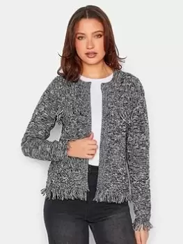 Image of Long Tall Sally Tweed Mono Fringe Cardigan, Black, Size 8-10, Women