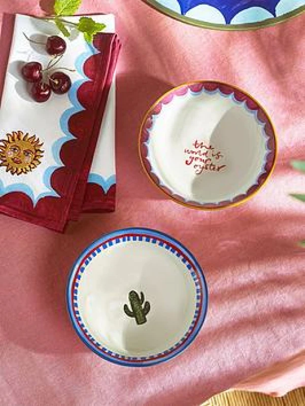 Image of ELEANOR BOWMER Set of 2 Electric Coast Cactus & Oyster Nibble Bowls Multi-Coloured ONE SIZE