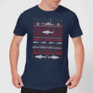Image of Jaws Great White Christmas Mens T-Shirt - Navy - M