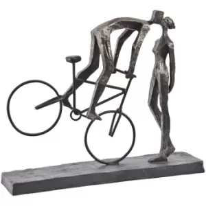 Image of Downtown Stores Libra Antique Bronze Kissing Couple On Bike Sculpture