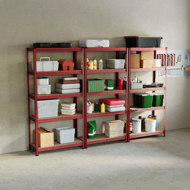 Image of Lassic 5 Tier Heavy Duty Large Garage Shelves - 3 Bay Red unisex 5 Tier
