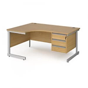 Image of Dams International Left Hand Ergonomic Desk with 3 Lockable Drawers Pedestal and Oak Coloured MFC Top with Silver Frame Cantilever Legs Contract 25 16