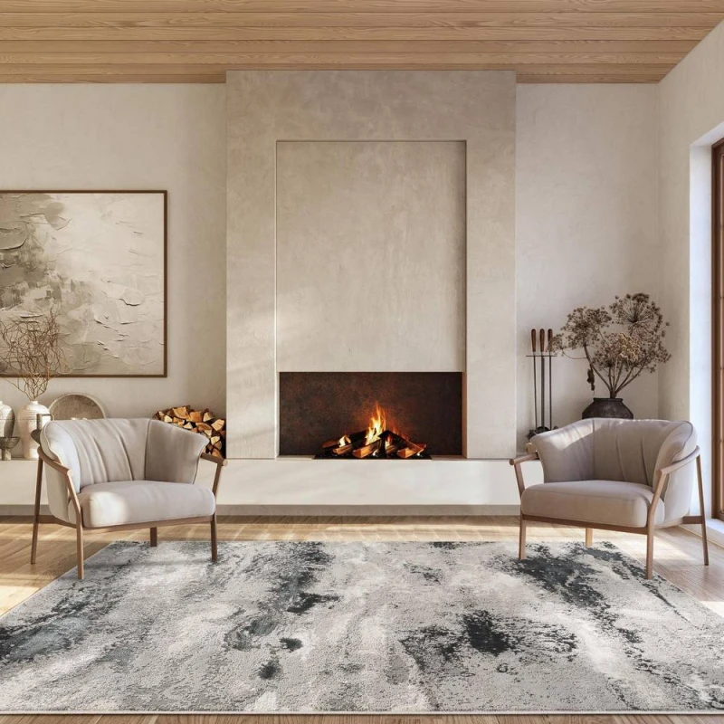 Image of Elysium Modern Abstract Action Living Room Area Rug Metallic Sheen- Mist Grey 200Cm X 290Cm