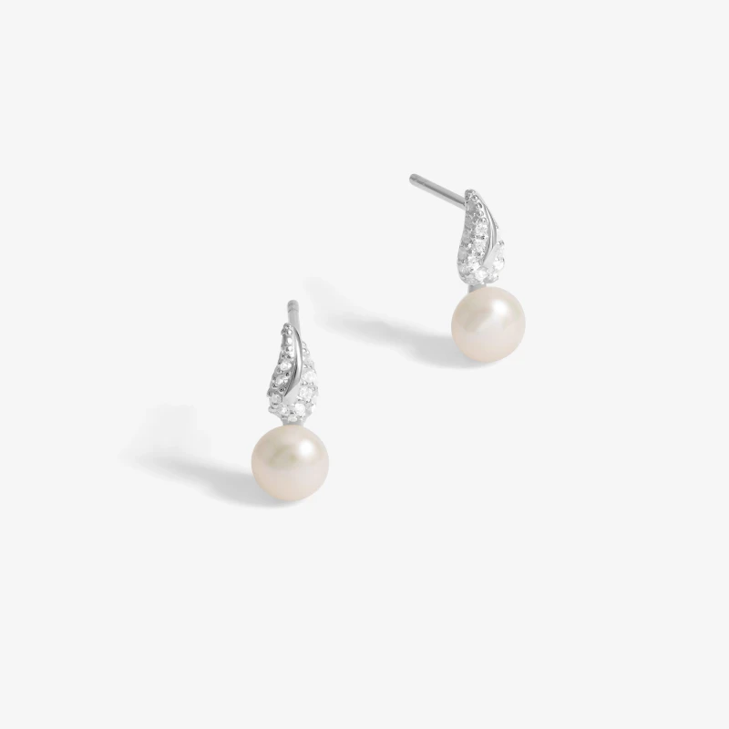 Image of Simply Silver Sterling Silver 925 Pave Pearl Drop Stud Earrings Silver One Size