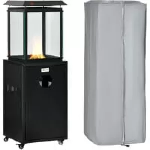 Image of Outsunny 8KW Outdoor Patio Gas Heater Freestanding Garden Heater Real Flame Propane Heater with Wheels, Dust Cover, Regulator and Hose, Black