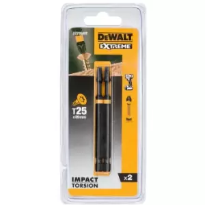 Image of DEWALT T25 85mm Impact Torsion Screwdriver Bits - Pack of 2 - N/A