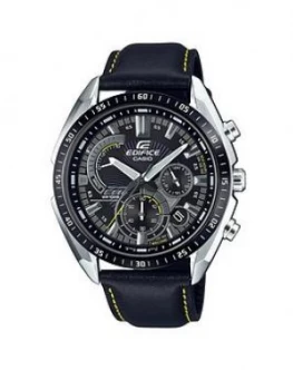 Image of Casio Casio Edifice Black And Silver Detail Chronograph Dial Black Leather Strap Mens Watch