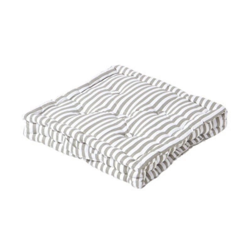 Image of Homescapes Cotton Light Grey Thin Stripe Floor Cushion, 50 X 50 Cm