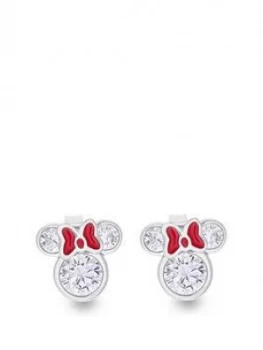 Image of Disney Minnie Mouse Sterling Silver and Red Bow Crystal Stud Earrings, One Colour, Women