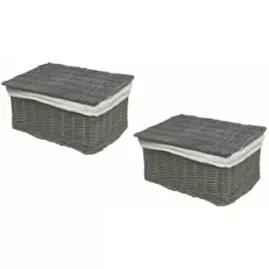 Image of Set of 2 Lidded Wicker Storage Basket With Lining Xmas Hamper Basket [Set of 2 Large 40X30X20 cm,Grey]