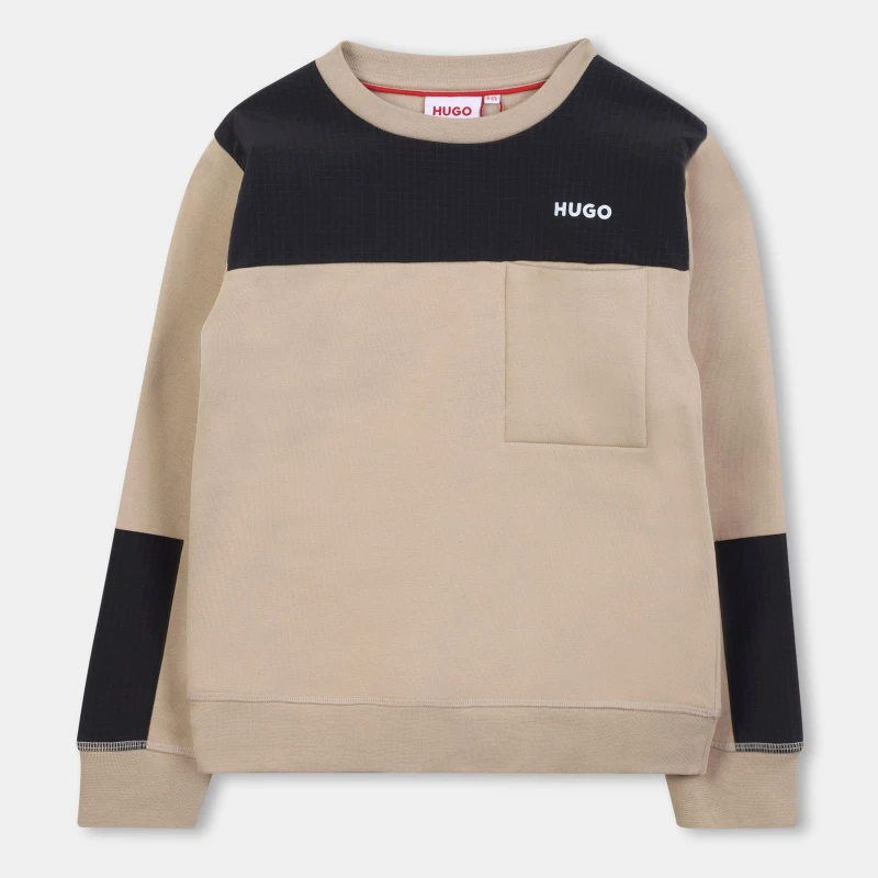 Image of HUGO Kids Patch Crew Sweatshirt Crew Sweaters 4Y Beige 52238404135