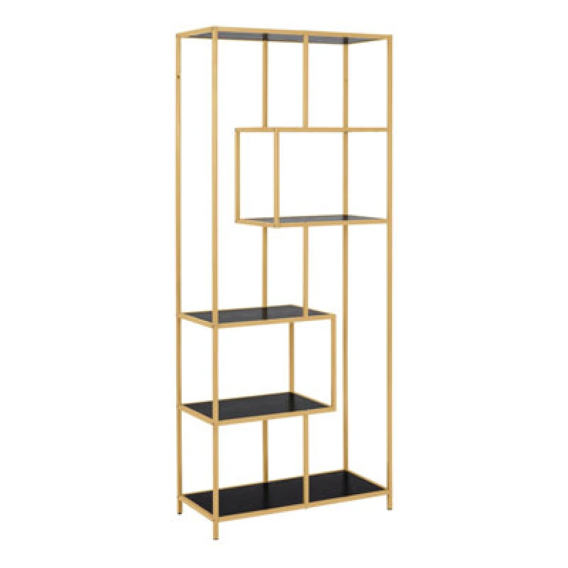 Image of Furniture To Go Seaford Tall Gold Metal Bookcase With 5 Black Shelves