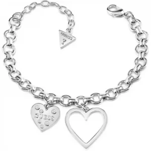 Image of Ladies Guess Silver Plated Heart In Heart Bracelet