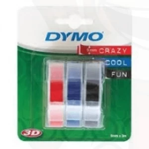 Image of Dymo S0847750 Original Blue/Black/Red Embossing Tape 9mm x 3m - 3 Pack