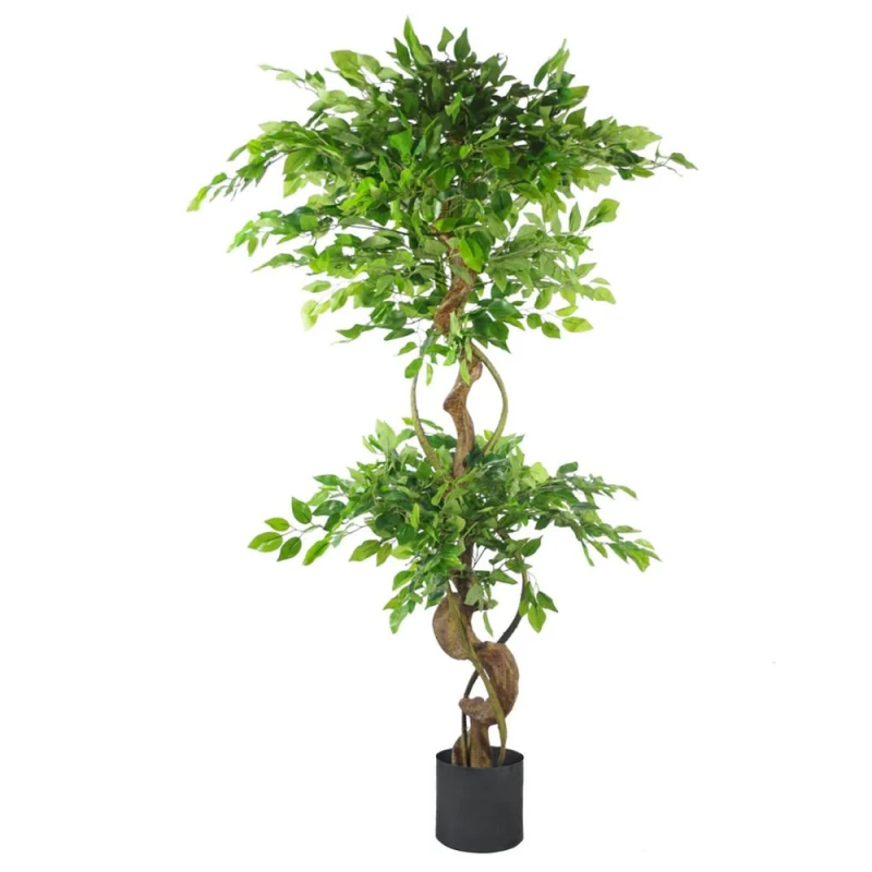 Image of Leaf 150cm Twisted Trunk Artificial Ficus Tree - Black Planter