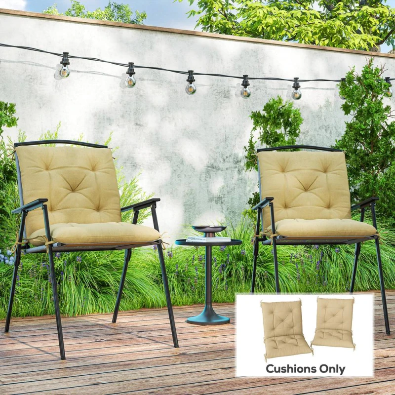 Image of OUTSUNNY Set of 2 Garden Chair Cushions Seat Pad for Outdoor & Indoor Use in Khaki Khaki Unisex