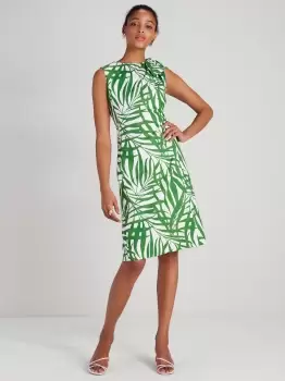 Image of Kate Spade Palm Fronds Knot Shoulder Dress, Bitter Greens, 12